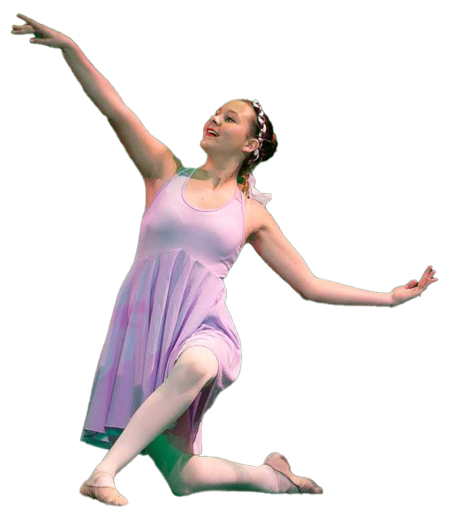 A dancer performs on stage after working hard in Ballet Class.